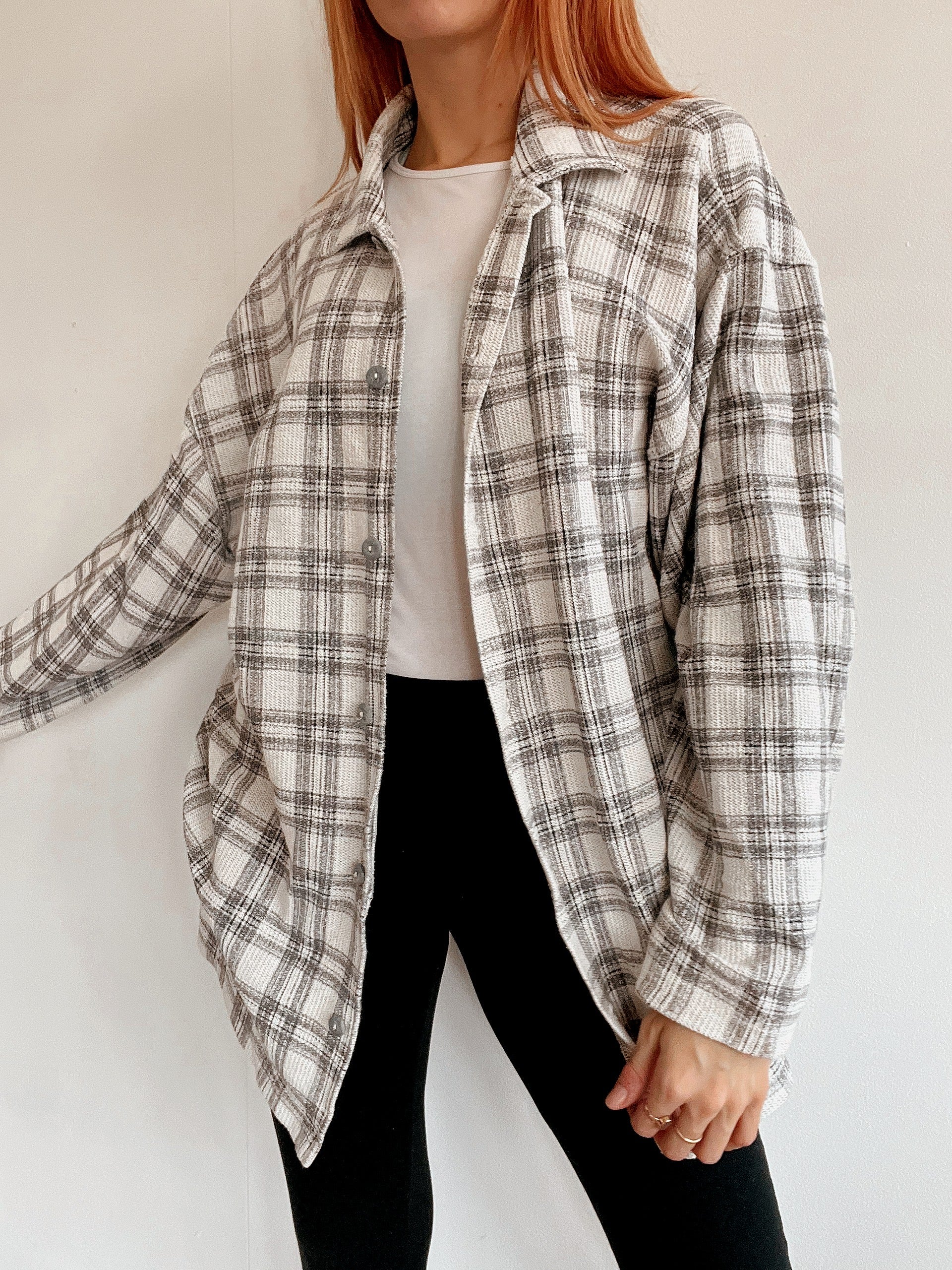 Chemise vintage beige/grise à carreaux XL