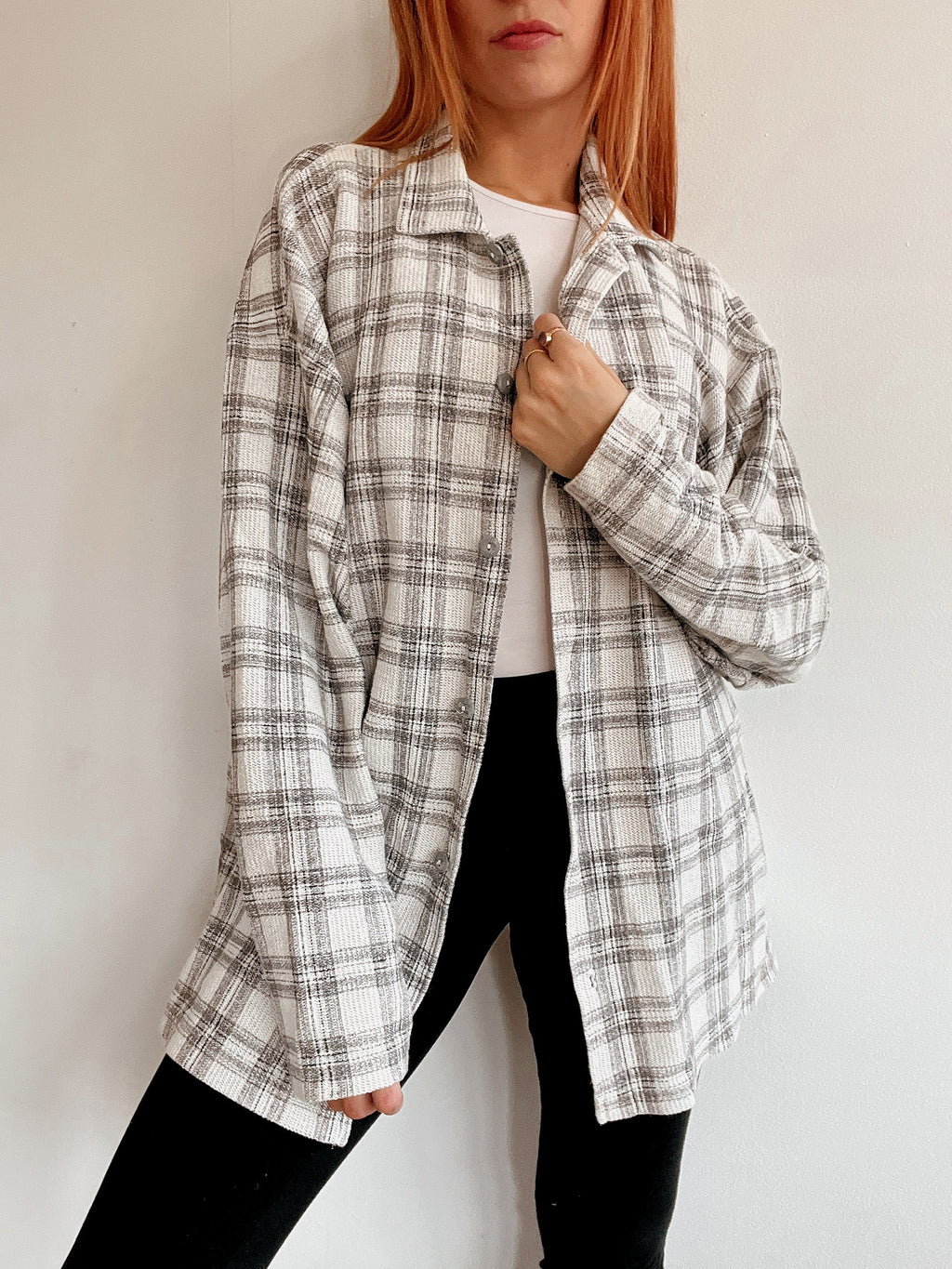 Chemise vintage beige/grise à carreaux XL
