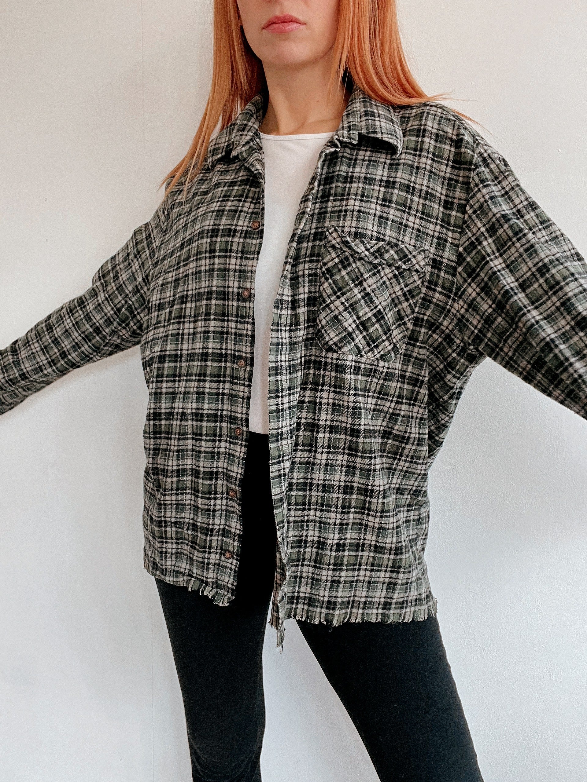 Vintage Khaki kariertes Hemd L