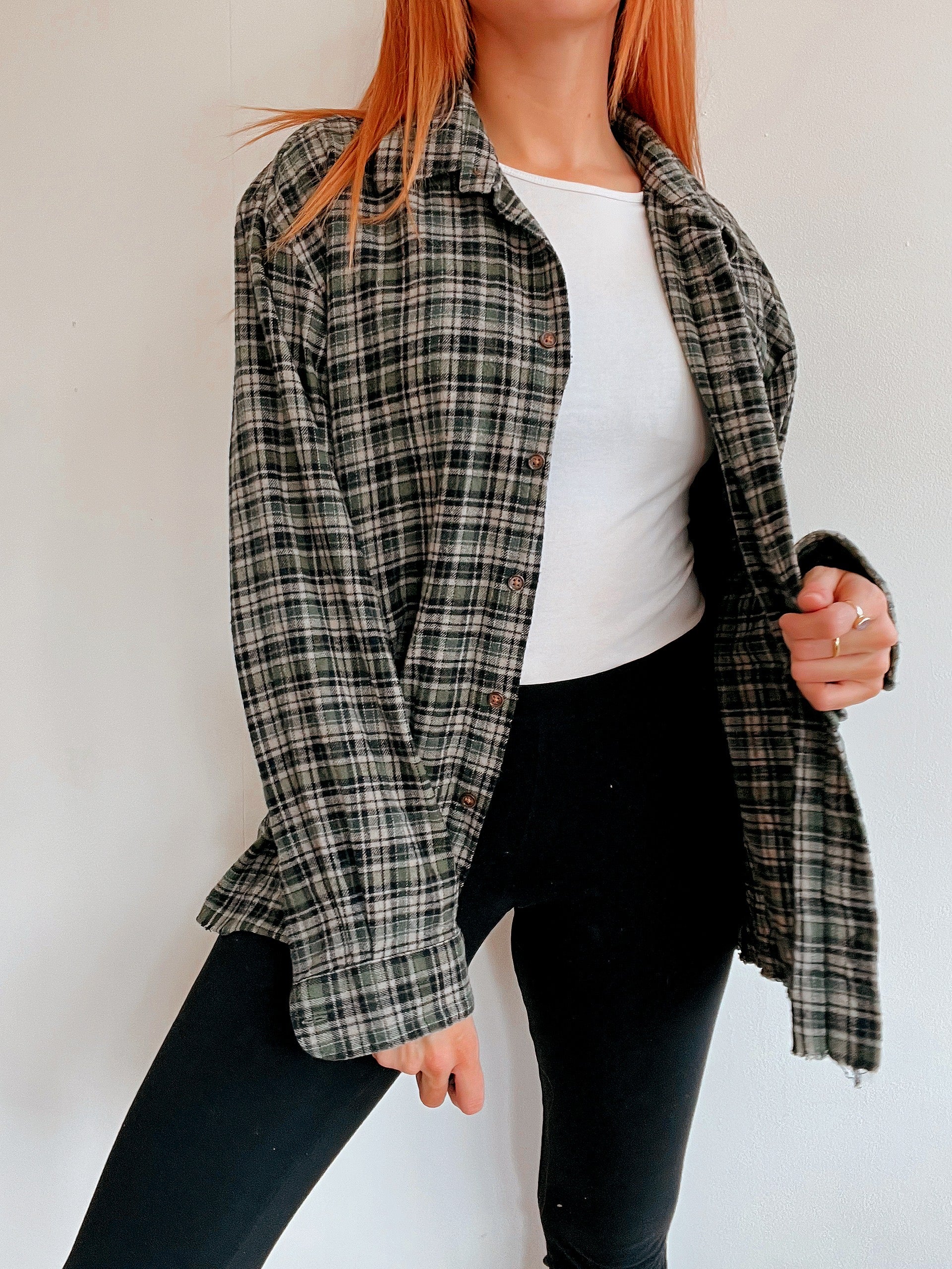 Vintage Khaki kariertes Hemd L