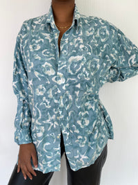 Chemise Vintage 80/90s blanche et turquoise à motifs XL