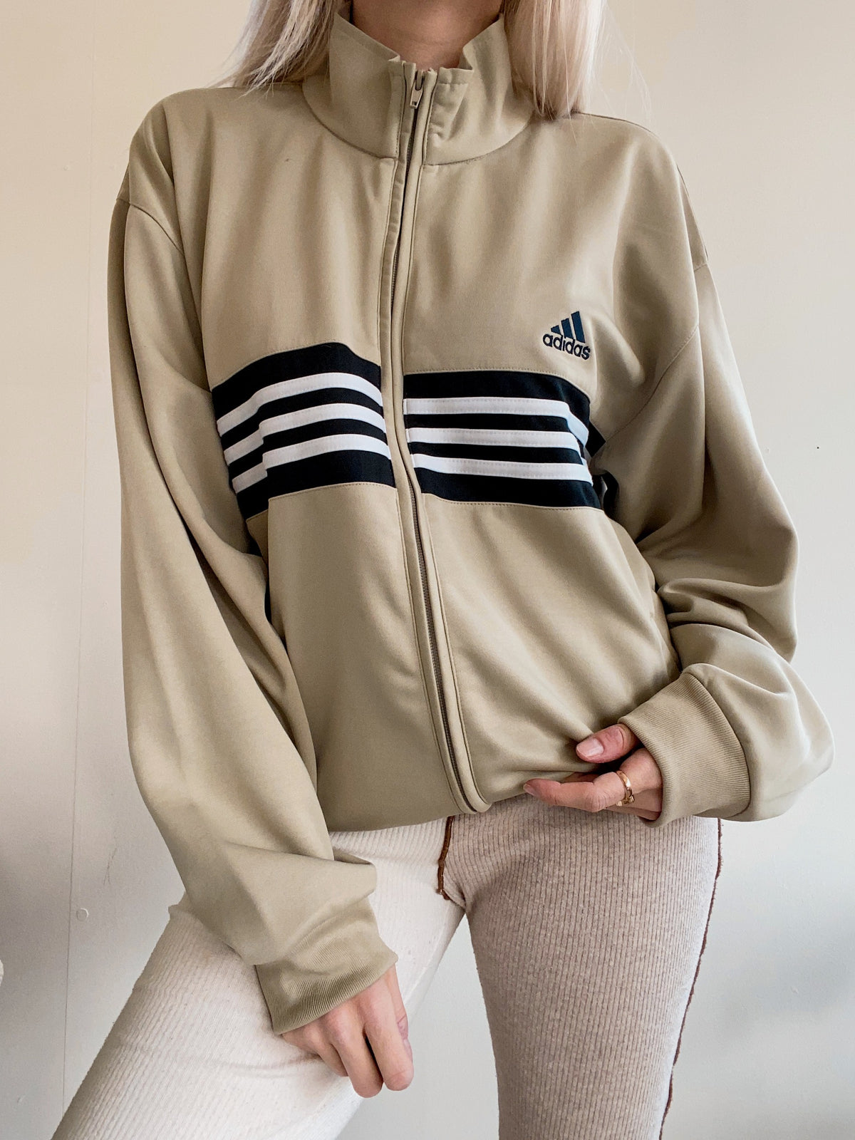 Jacke beige/weiß/schwarz Adidas XL