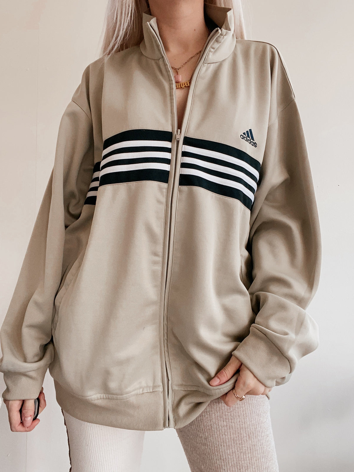 Jacke beige/weiß/schwarz Adidas XL