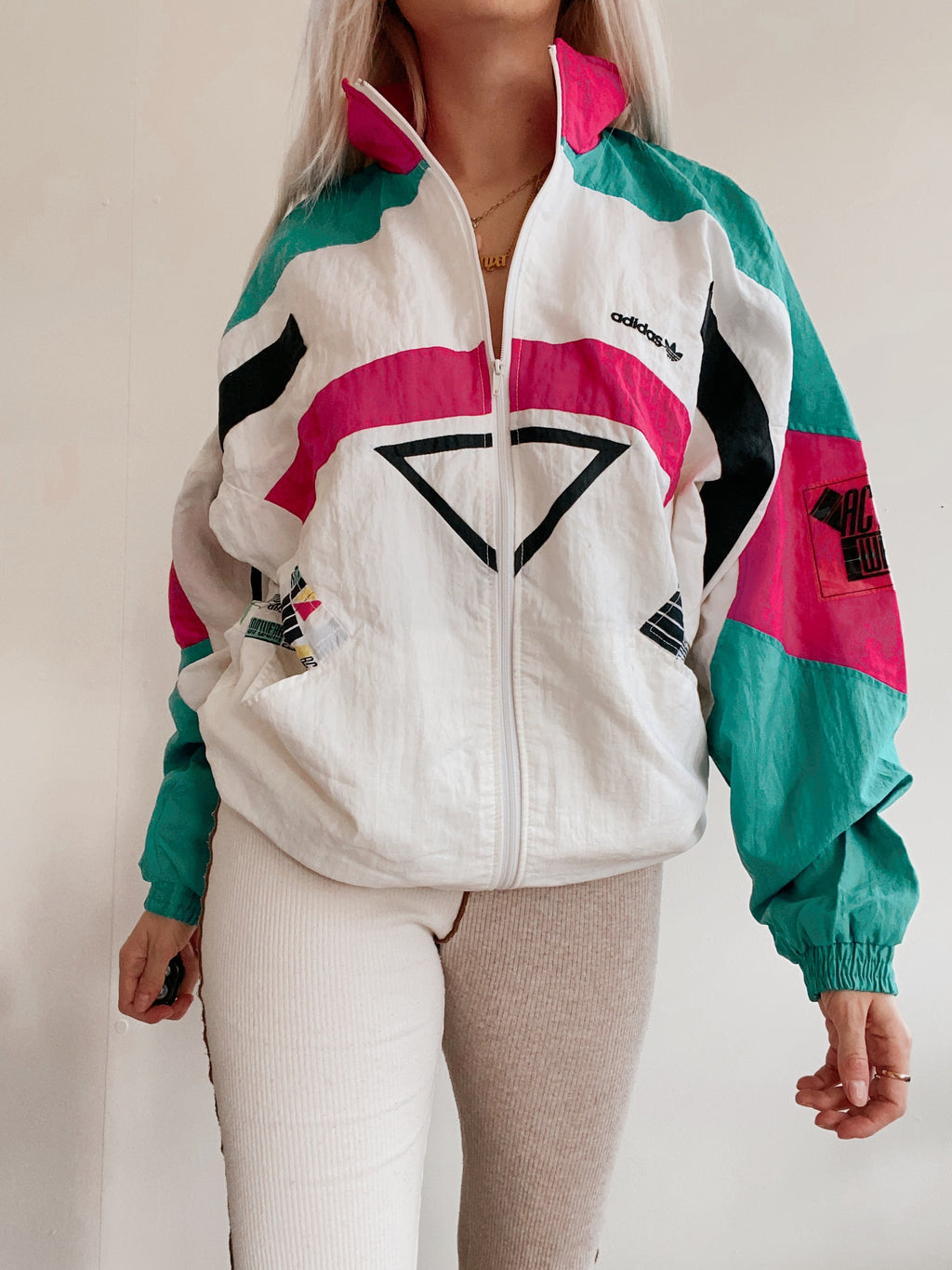 Vintage Adidas XL weiße Jacke