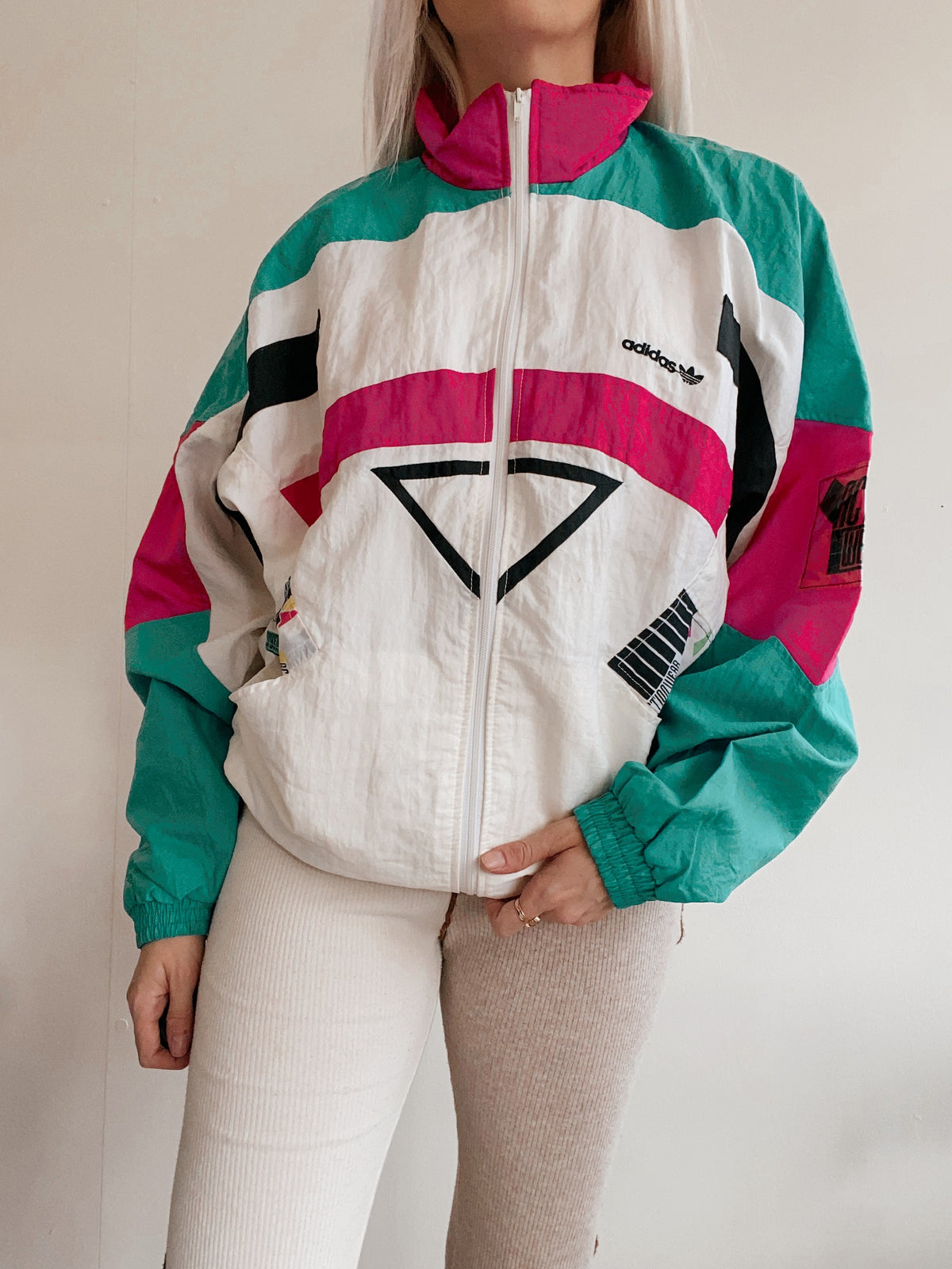 Vintage Adidas XL weiße Jacke