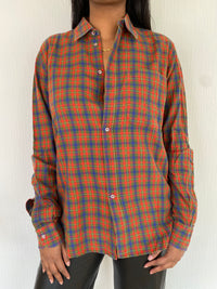 Chemise Vintage à carreaux oranges/bleus/verts L