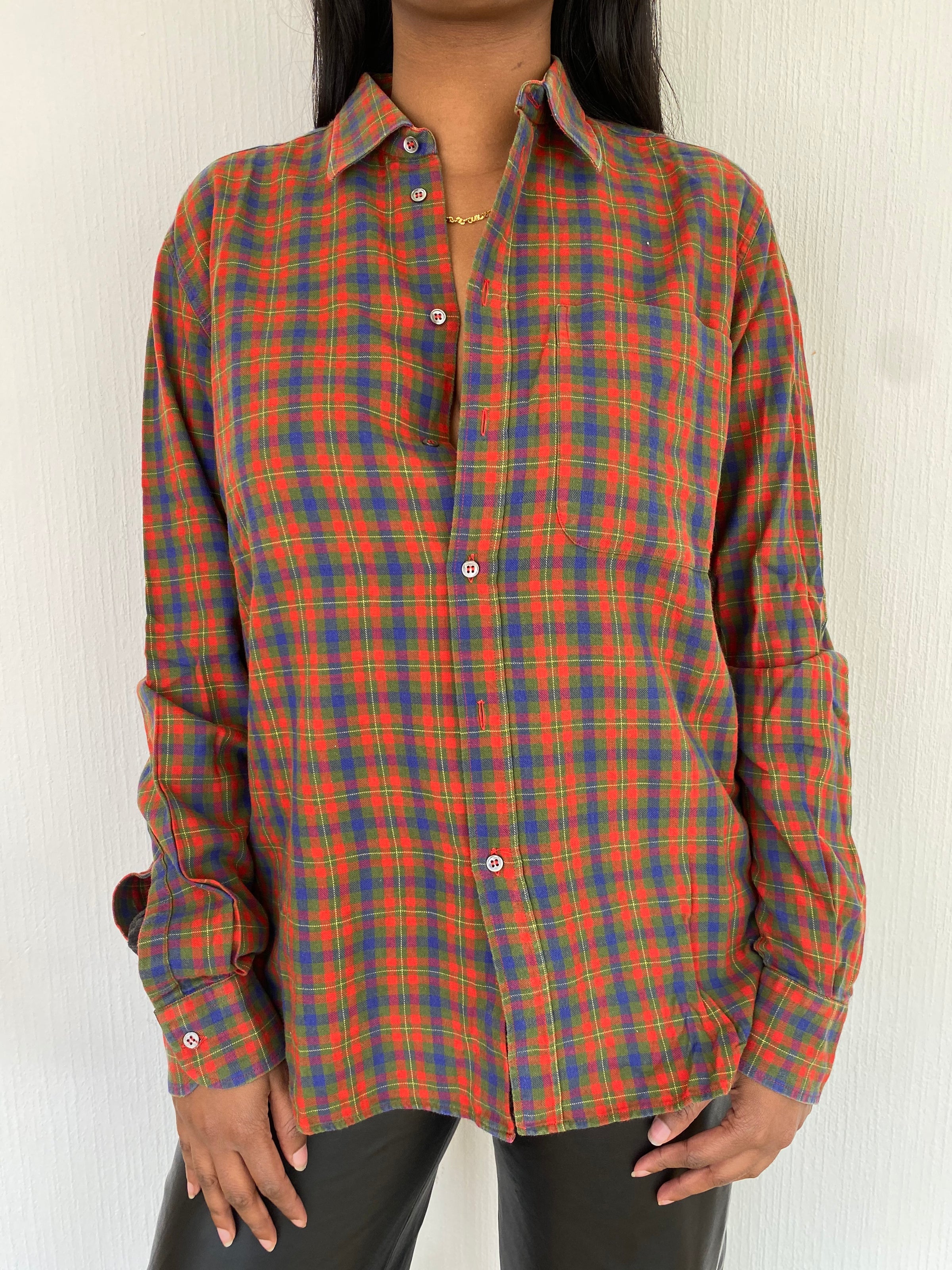 Chemise Vintage à carreaux oranges/bleus/verts L