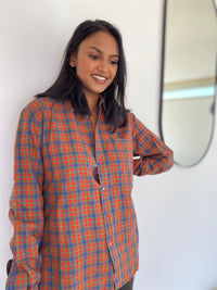 Chemise Vintage à carreaux oranges/bleus/verts L