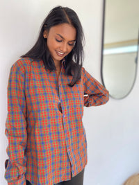Chemise Vintage à carreaux oranges/bleus/verts L