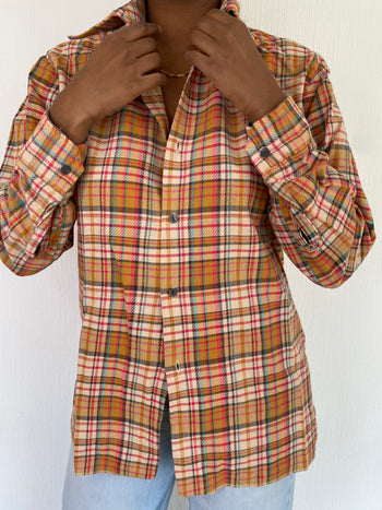 Vintage beige and orange check shirt