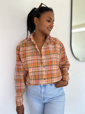 Vintage beige and orange check shirt