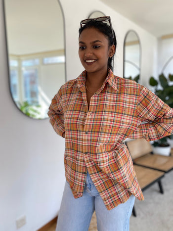 Vintage beige and orange check shirt