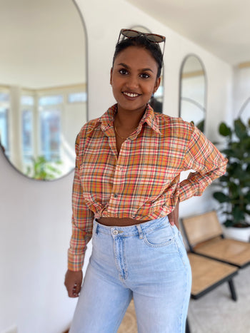 Vintage beige and orange check shirt