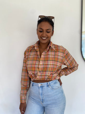 Vintage beige and orange check shirt