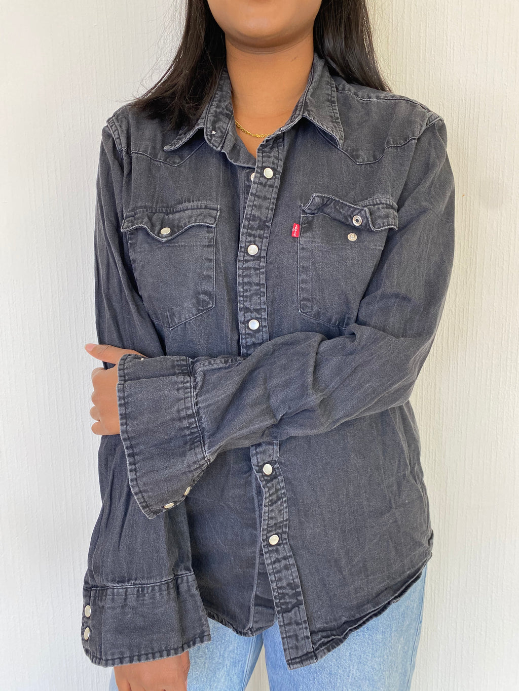E.Chemise en jeans Levi's grise/boutons en métal L