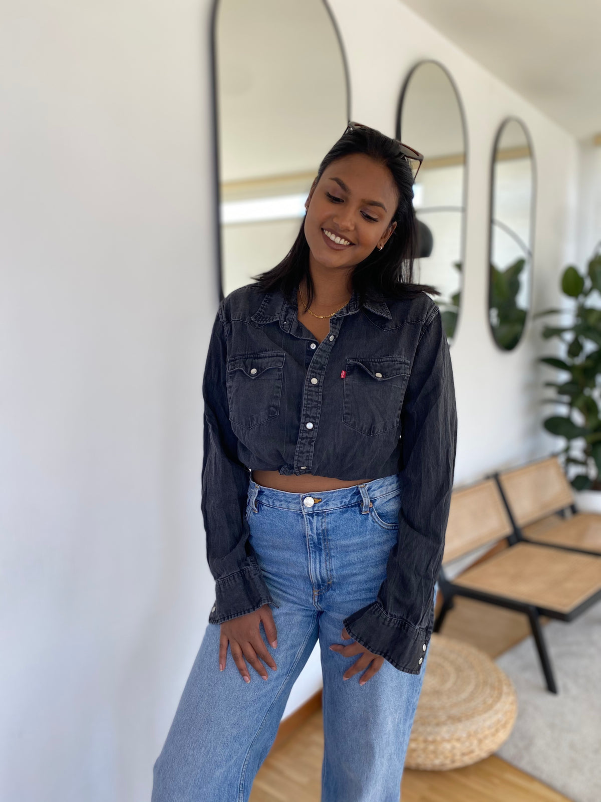 E.Chemise en jeans Levi's grise/boutons en métal L