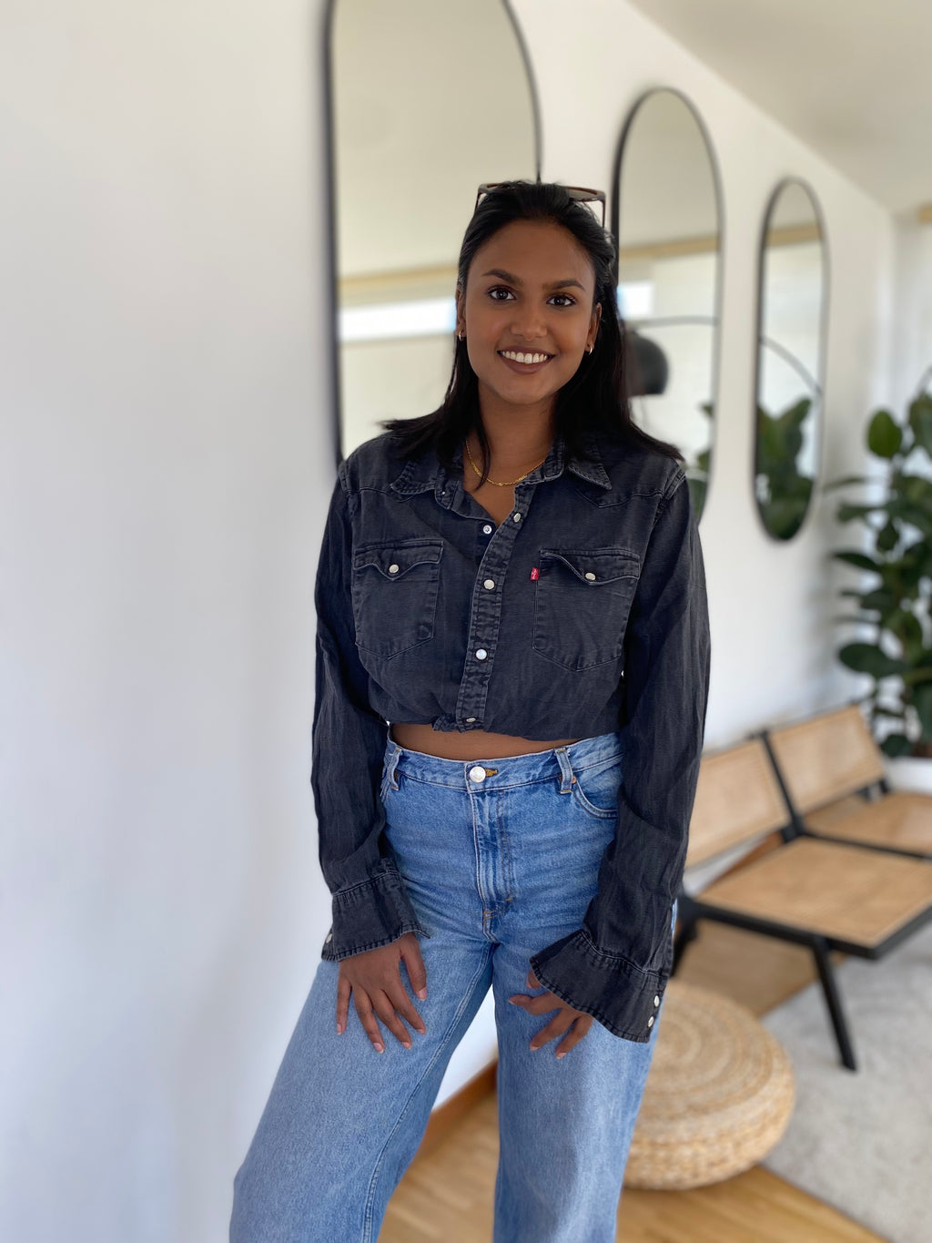 E.Chemise en jeans Levi's grise/boutons en métal L