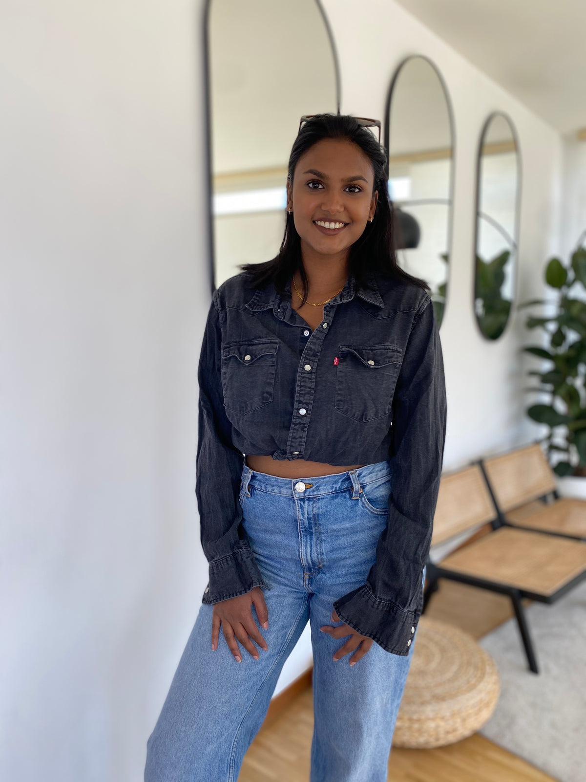 E.Chemise en jeans Levi's grise/boutons en métal L