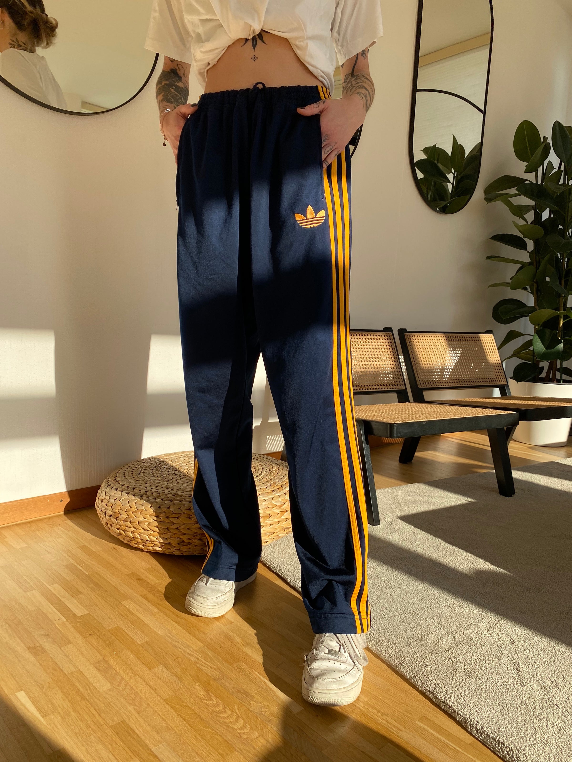 Adidas L blau/orange Logo-Jogginghose
