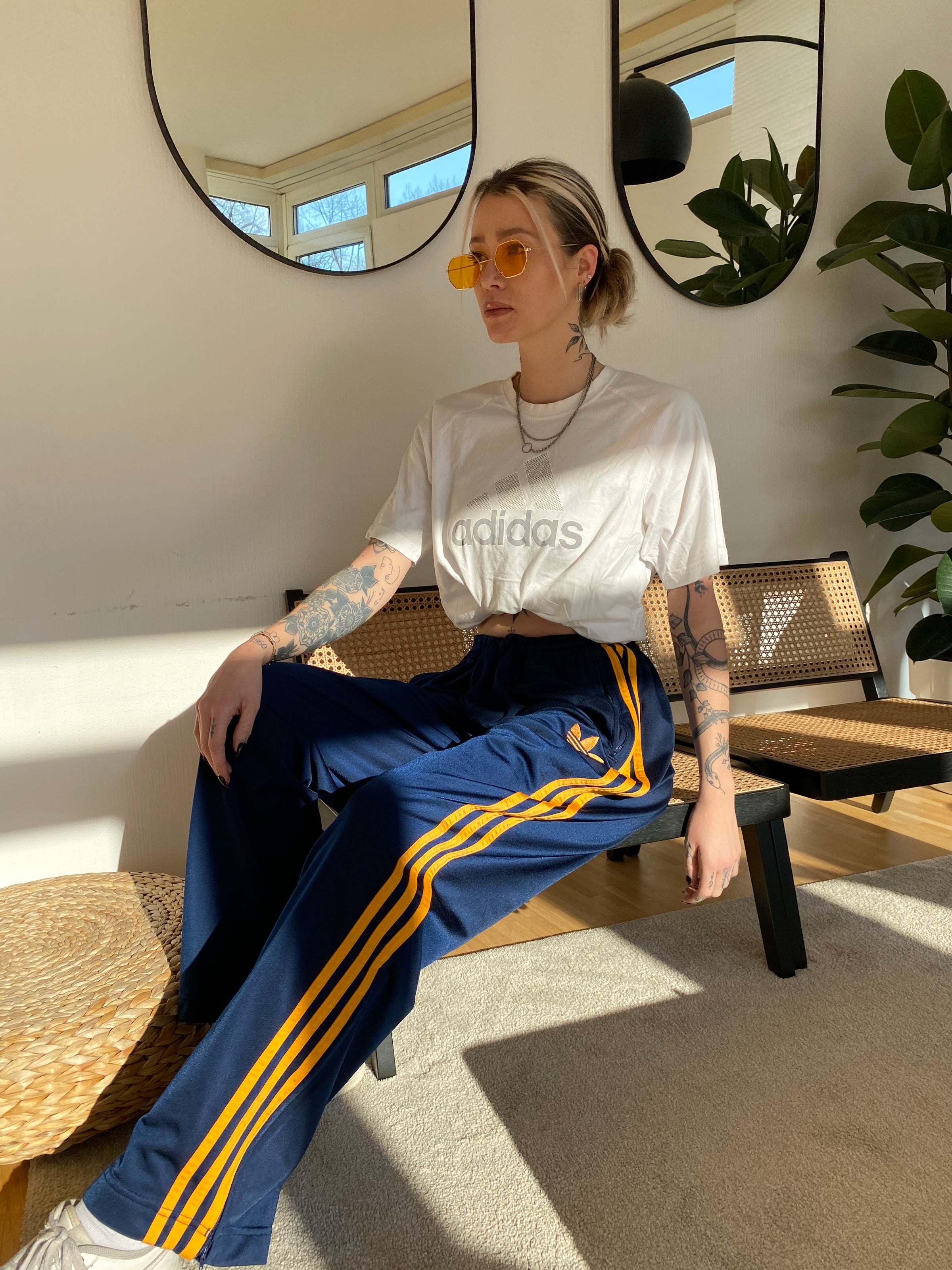 Adidas L blau/orange Logo-Jogginghose