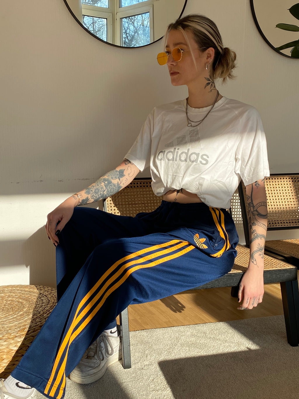 Adidas L blau/orange Logo-Jogginghose