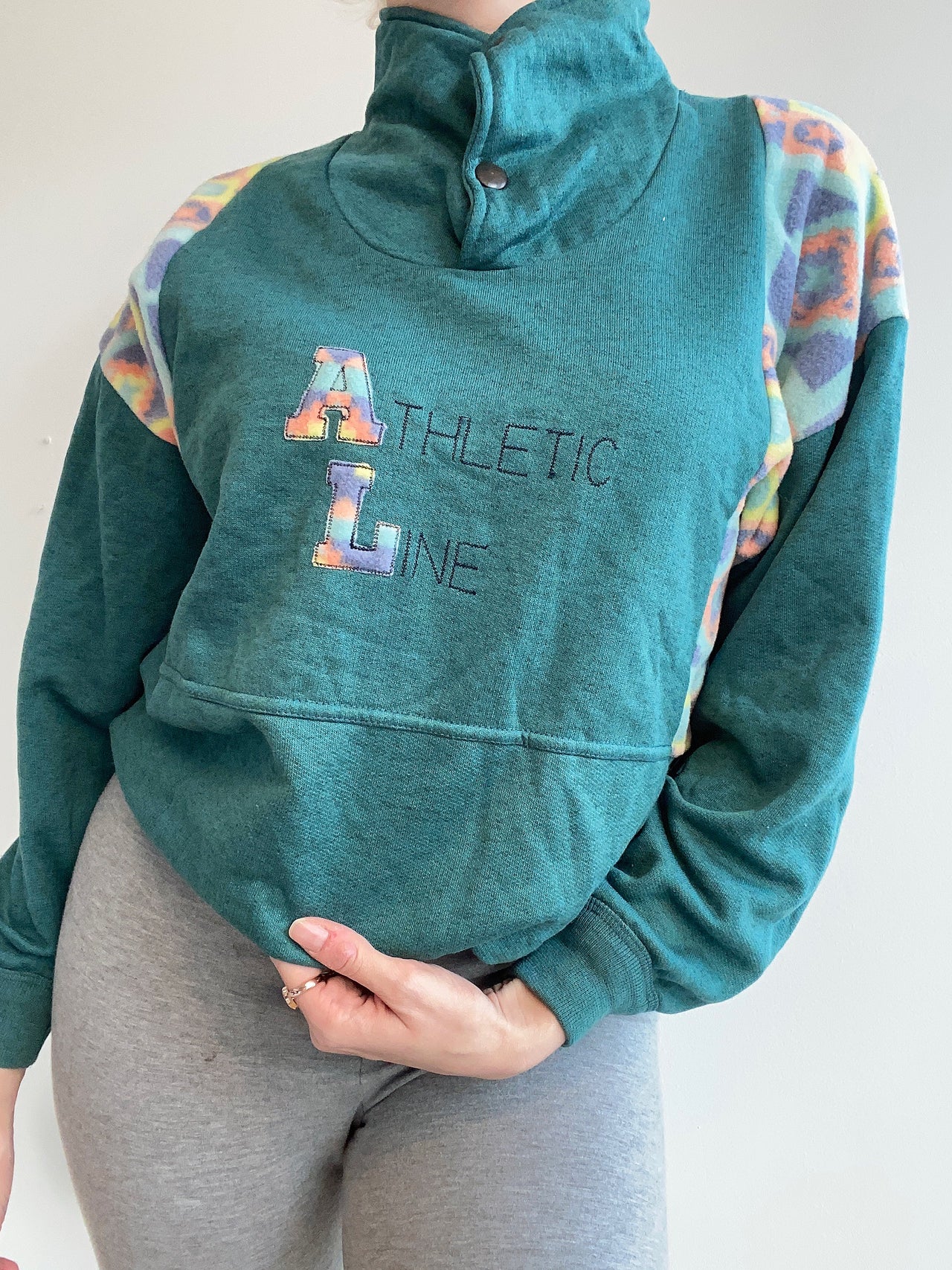 Pull vintage vert à motifs multicolores Athletic Line S