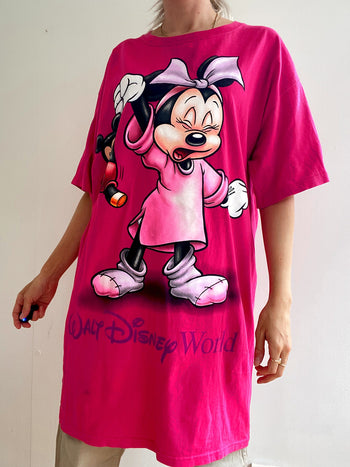 T-shirt extra long / robe vintage rose fluo Mickey Mouse