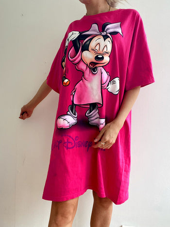 T-shirt extra long / robe vintage rose fluo Mickey Mouse