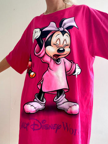 T-shirt extra long / robe vintage rose fluo Mickey Mouse