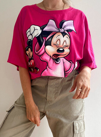 T-shirt extra long / robe vintage rose fluo Mickey Mouse