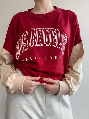 Pull USA fin rouge et beige Los Angeles XL