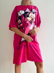 T-shirt extra long / robe vintage rose fluo Mickey Mouse