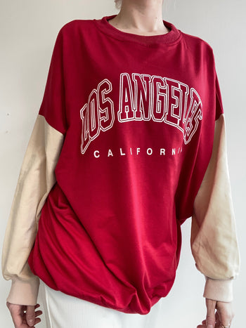 Pull USA fin rouge et beige Los Angeles XL