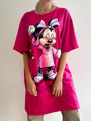 Extra langes T-Shirt / neonpinkes Vintage-Mickey-Mouse-Kleid