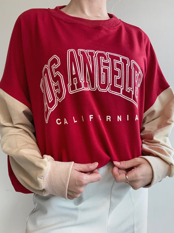 Pull USA fin rouge et beige Los Angeles XL