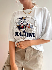 Weißes besticktes Tom &amp; Jerry-T-Shirt XL
