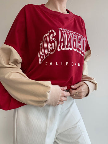 Pull USA fin rouge et beige Los Angeles XL