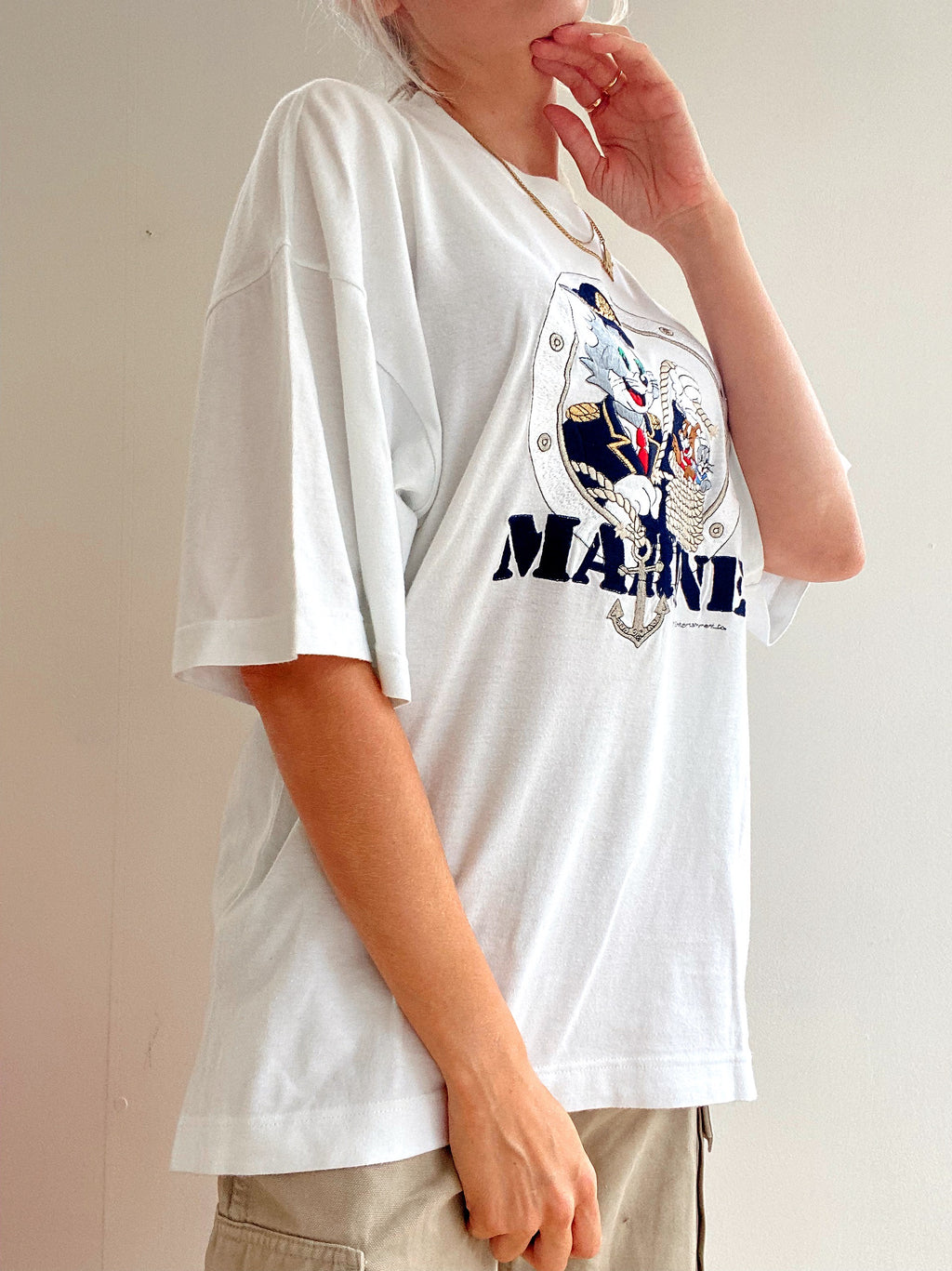 Weißes besticktes Tom &amp; Jerry-T-Shirt XL