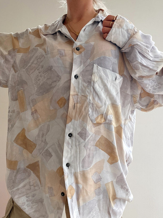 Vintage 80/90er Jahre beige/grau gemustertes Hemd 