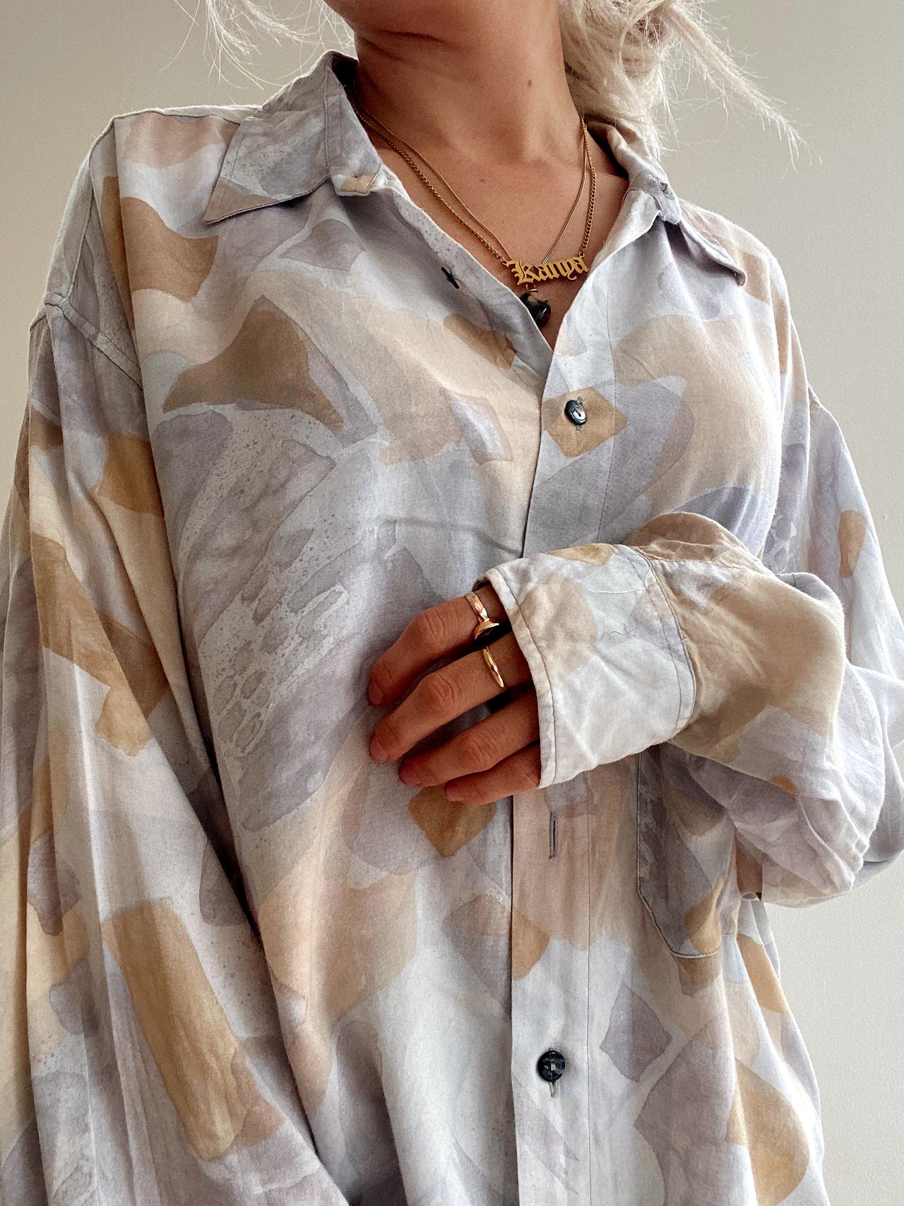 Chemise Vintage 80/90s beige/gris à motifs