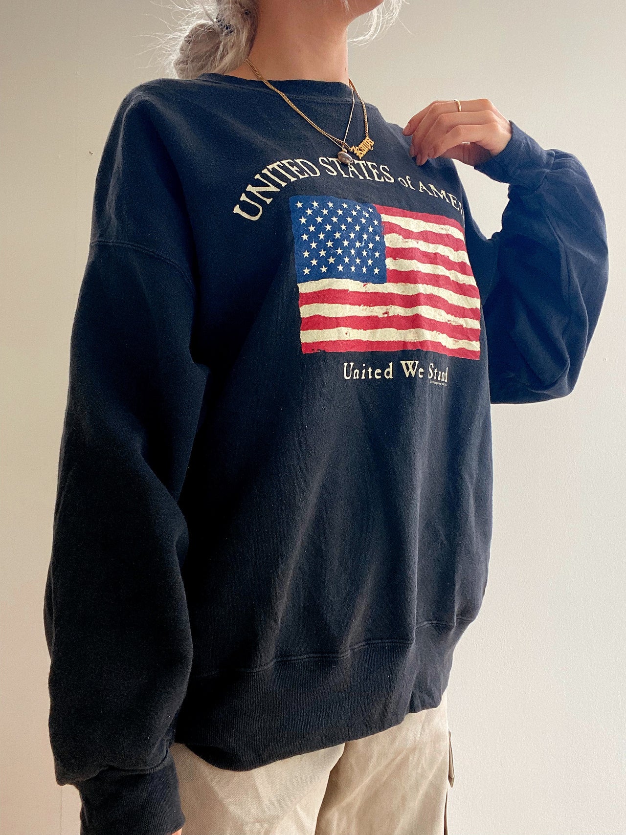 Pull USA noir drapeau XL