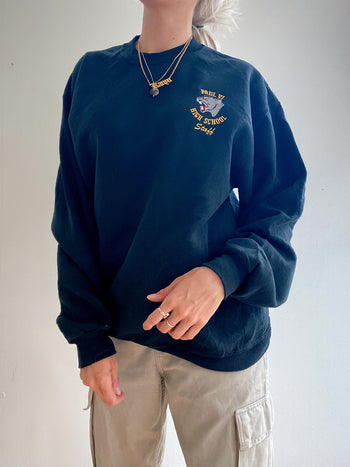 Pull USA vintage noir brodé High School L