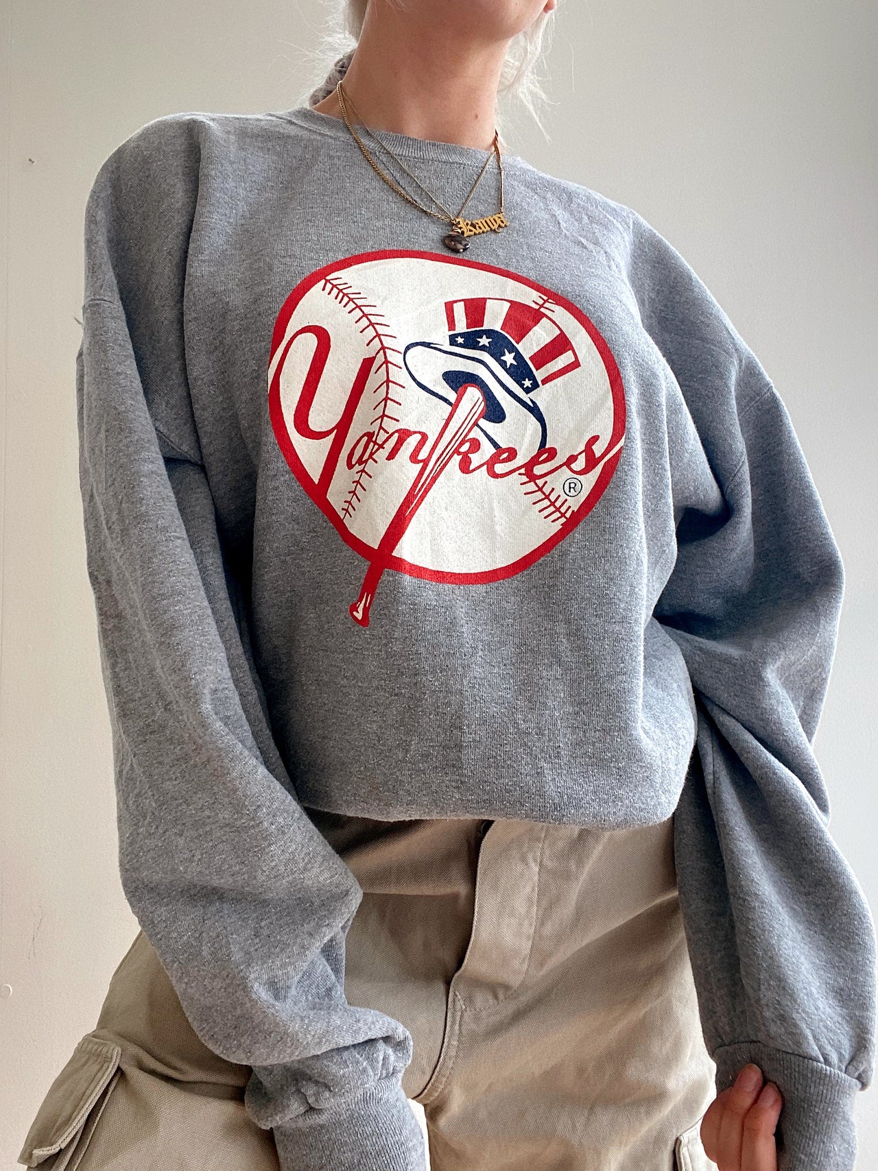 Pull USA vintage gris Yankees Russell XL