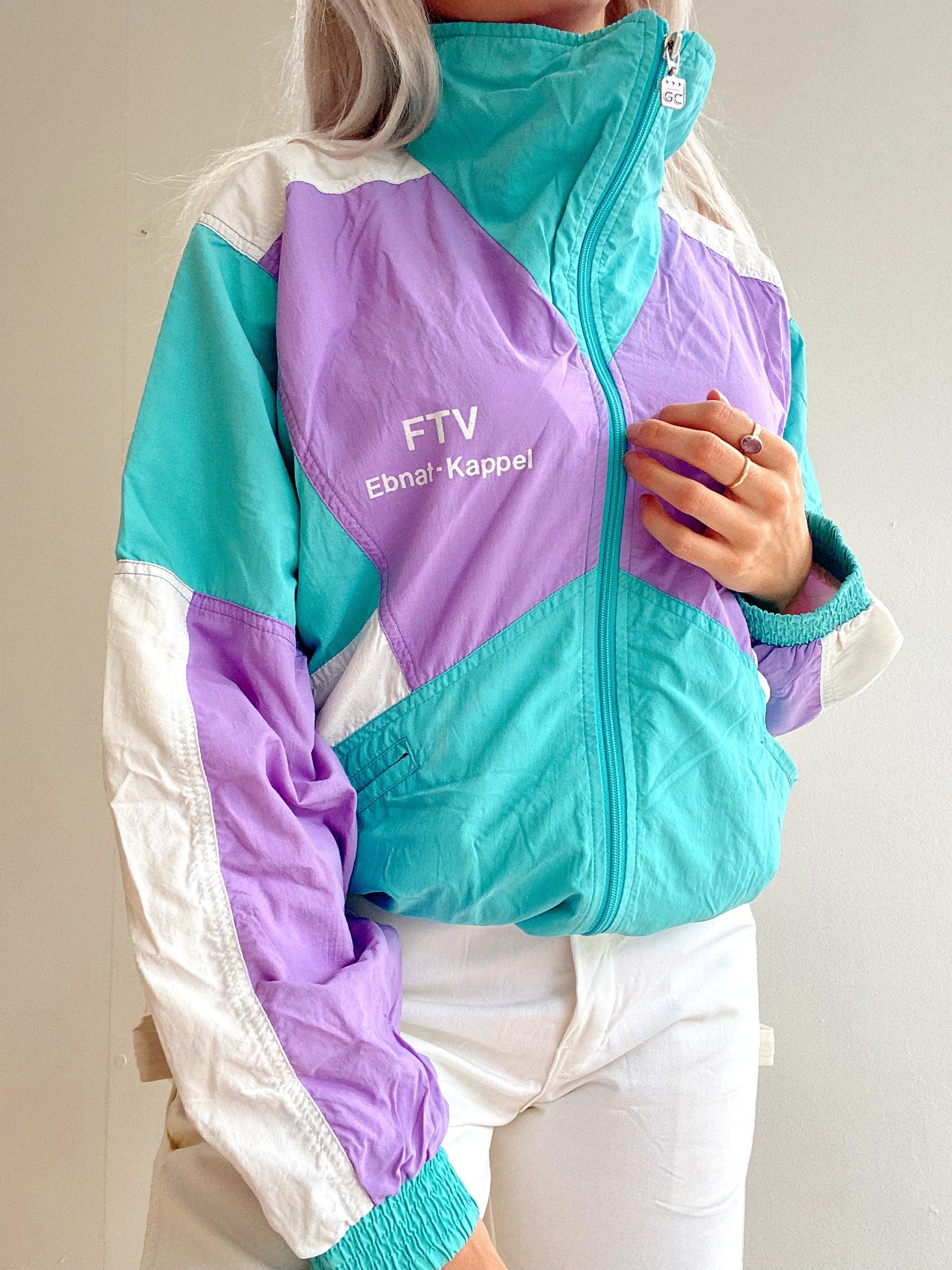 Veste de jogging vintage turquoise et violette XL