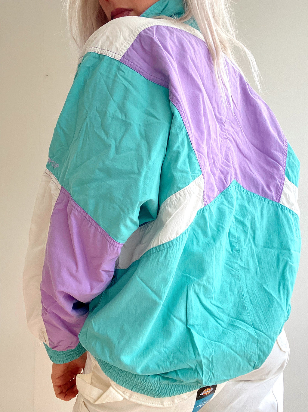 Vintage-Joggingjacke in Türkis und Lila XL