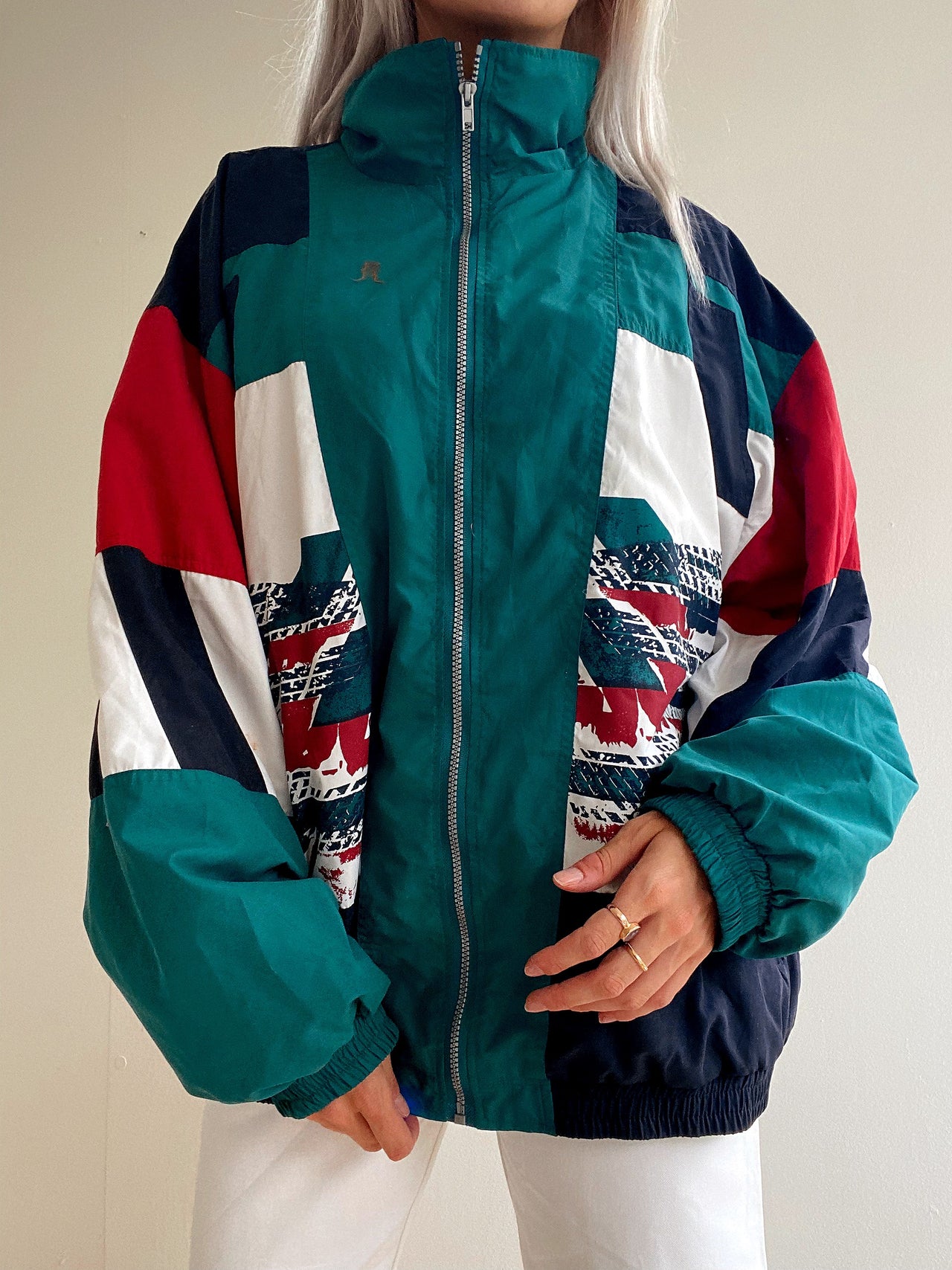 Veste de jogging vintage verte foncée et rouge foncée XL