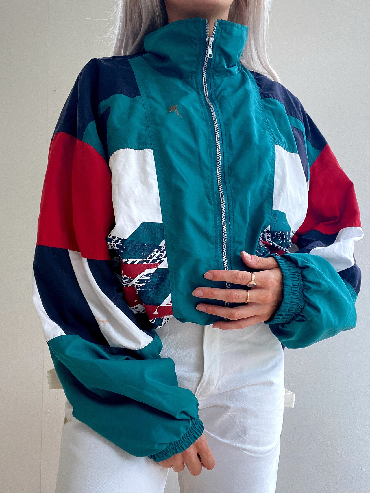 Veste de jogging vintage verte foncée et rouge foncée XL