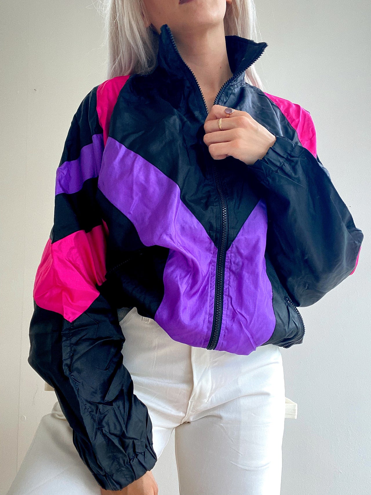 Veste de jogging vintage noire et violette L