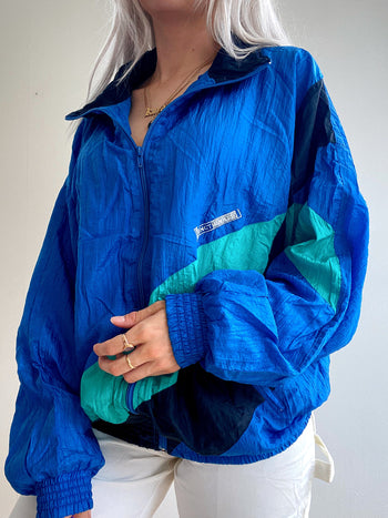 Veste de jogging vintage bleue et turquoise L