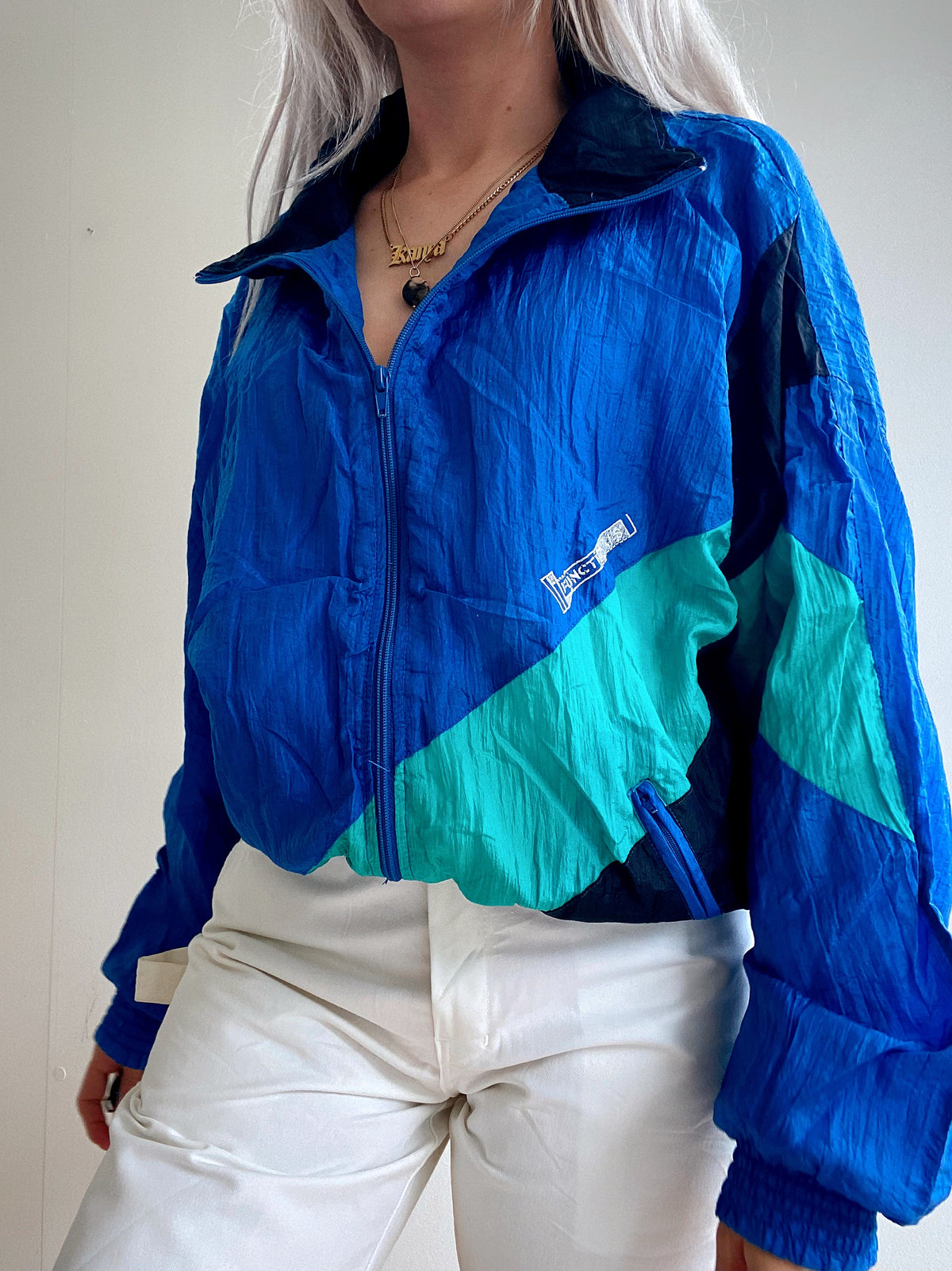 Veste de jogging vintage bleue et turquoise L